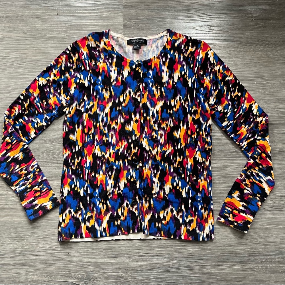 August Silk Abstract Multicolor Patterned Cardigan - image 3